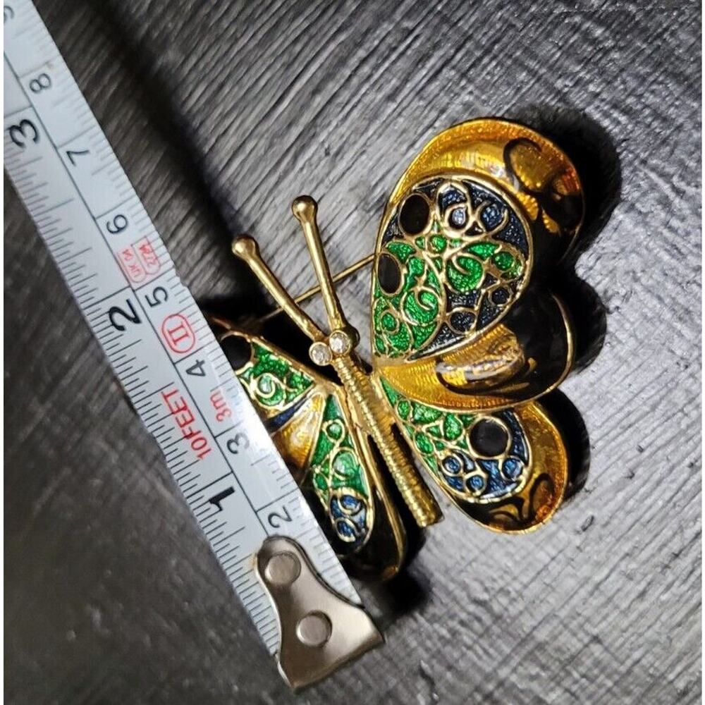 Gorgeous Gold Tone Pierced Butterfly Pin Rhinestones & Enamel Gold Gems - Picture 7 of 7